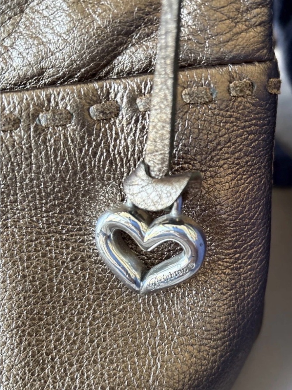 BRIGHTON KODIAK HOBO 4 Pocket Tote Bronze metallic Leather Fringed Heart Purse - Picture 5 of 15